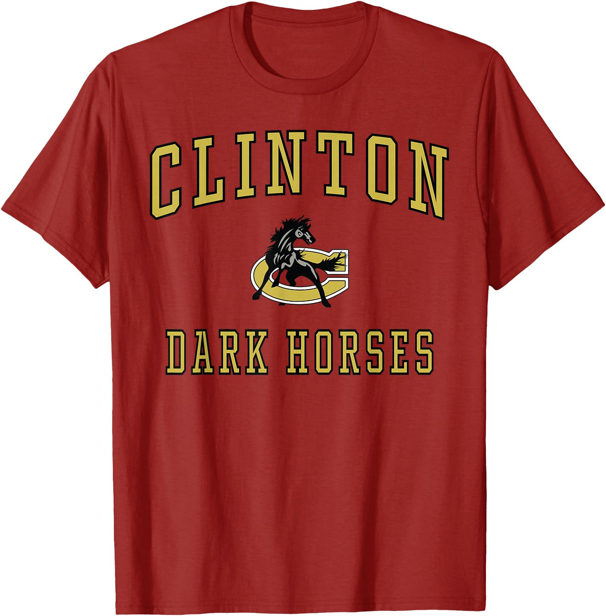 Official High School Fan Gear Clinton High School Dark Horses T-Shirt - Cranberry Red