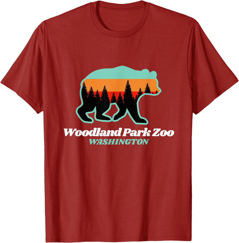 Retro Vintage WA Summer Camping & Hiking Souvenir Woodland Park Zoo Washington Tourist T-Shirt - Cranberry Red
