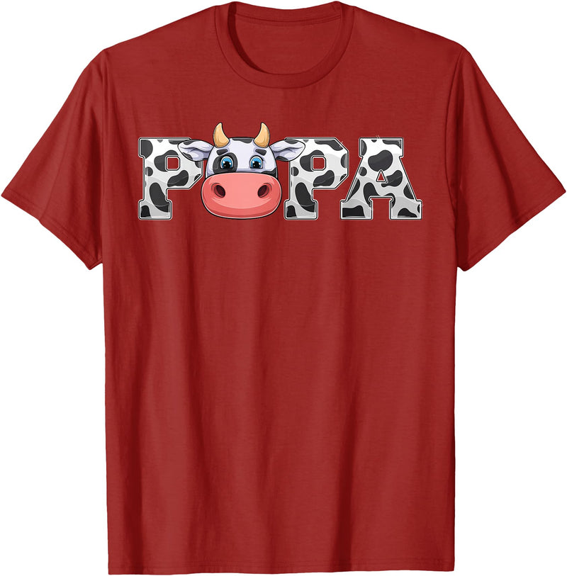 ETHRLO cow im one birthday decorations Shirts Papa Cow Print Cowboy Animal Pattern Farmer Cow Father Papa T-Shirt -