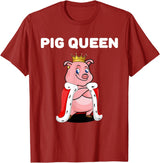 Womens Pig Shirts for Girls Pig Queen | Girls Pig Tshirt | Womens Pig T-Shirt - Cranberry Red