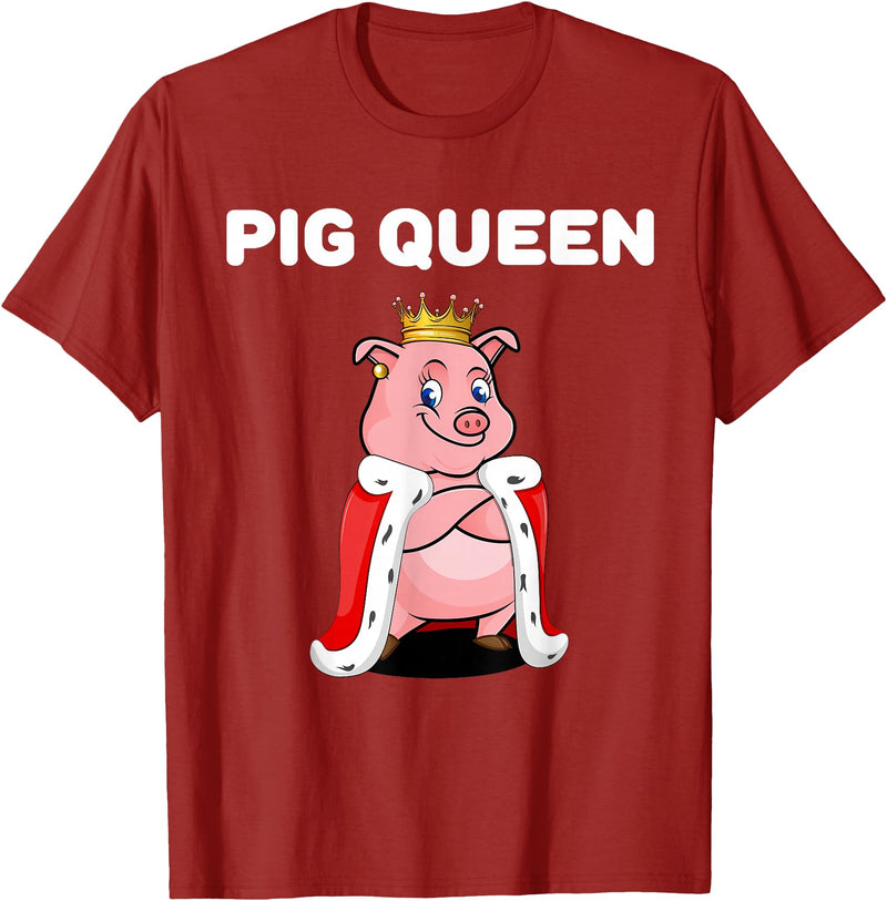 Womens Pig Shirts for Girls Pig Queen | Girls Pig Tshirt | Womens Pig T-Shirt - Cranberry Red