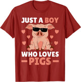 Funny Pig Clothes & Outfits For Men, Boys Or Kids Just A Boy Who Loves Pigs Men Pig Lovers Pig Stuff Farmer T-Shirt - Cranberry Red