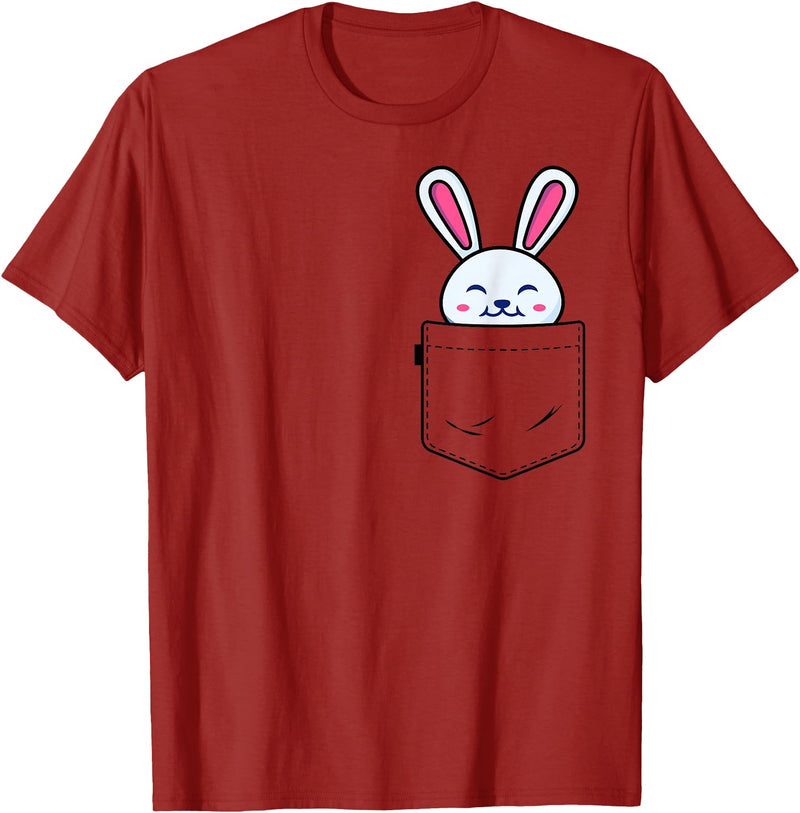 Bunny in Pocket Rabbit Lover Gifts for Women Men Kids T-Shirt (White) in Cranberry Red