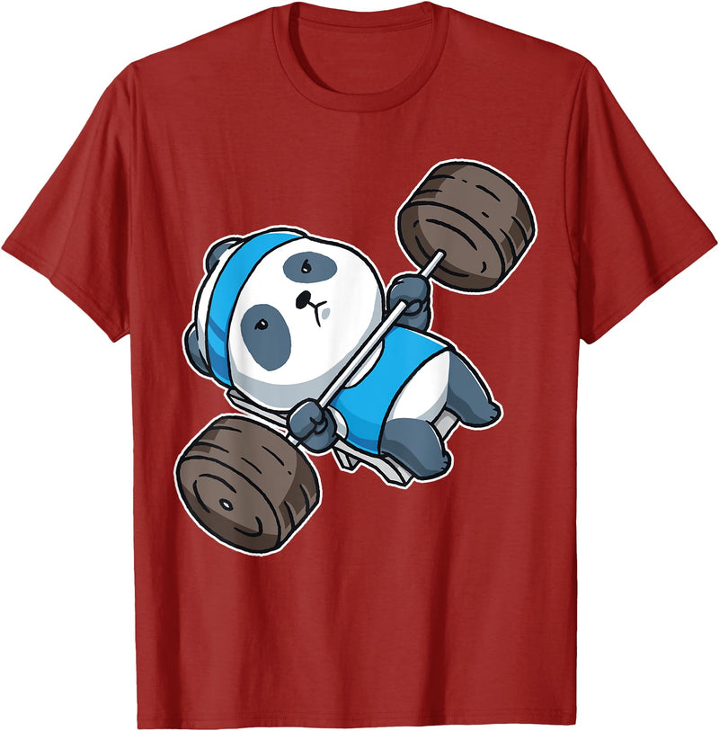 BCC Funny Panda Shirts & Panda Bear Gifts Panda Bear Gym Workout Training Bench Press Weight Lifting T-Shirt - Cranberry Red