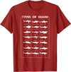 I Love Sharks Design T-Shirts 360 21 Types of Shark | Marine Biology Gift T-Shirt - Cranberry Red