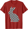 Retro Black White Checkerboard Rabbit Easter Bunny for Tween T-Shirt in Cranberry Red