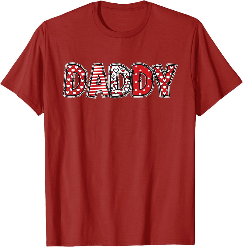 Retro Christmas Valentine Matching Family Tees Hearts Buffalo Plaid Dad Daddy Valentines Day T-Shirt - Cranberry Red
