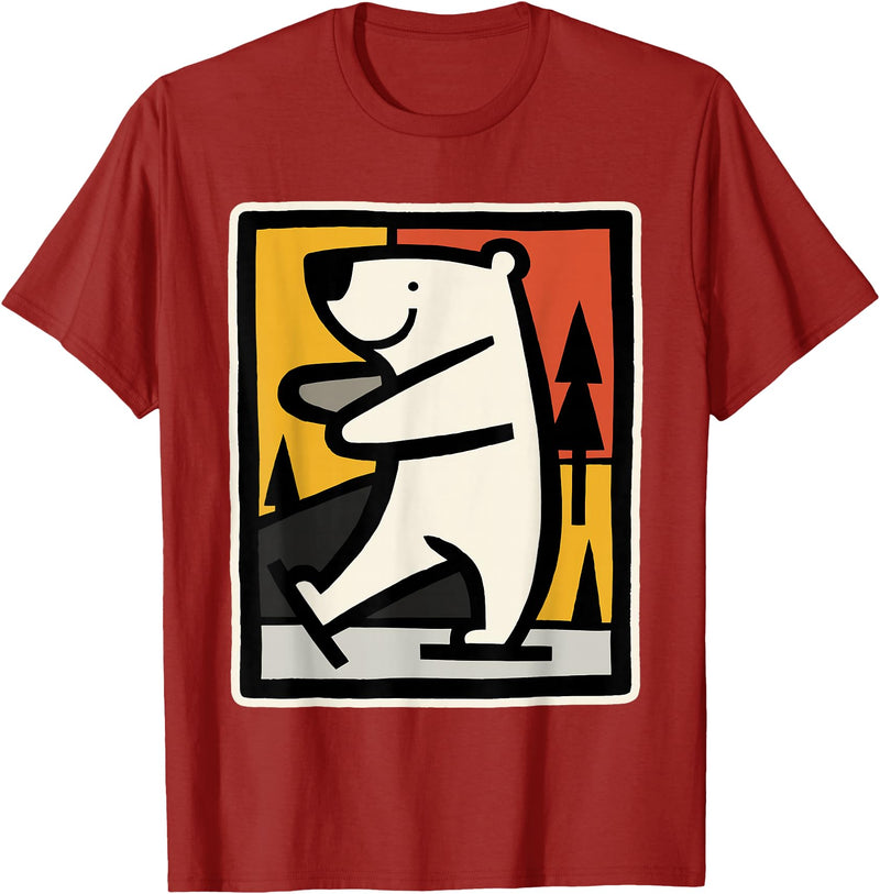 Utschki Bratschki Ice Bear Ice Skating Cartoon Graphic T-Shirt - Cranberry Red