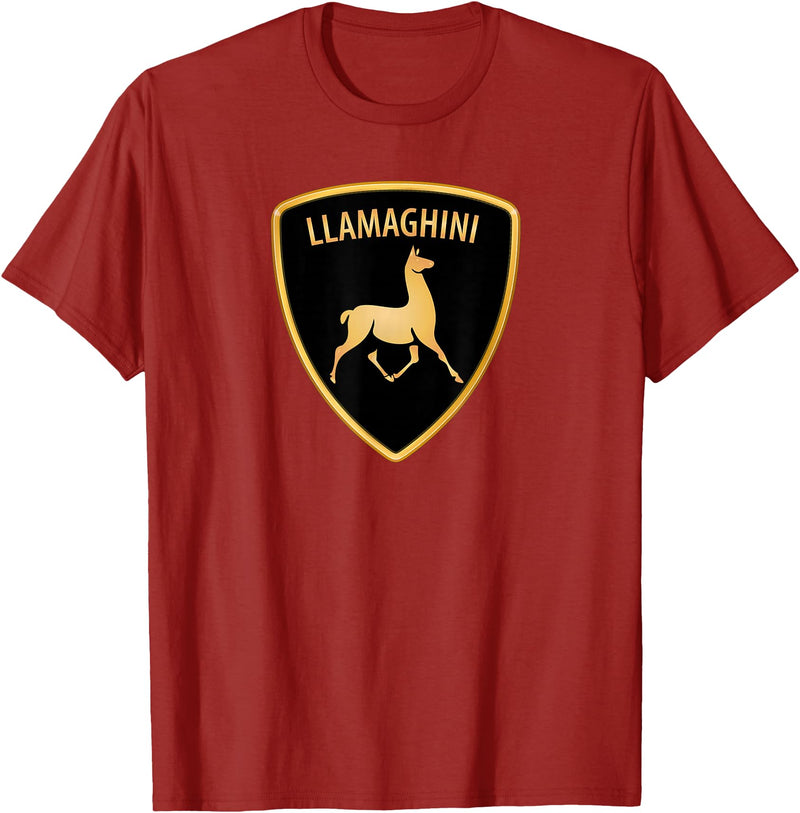 Llamaghini Apparel Co Llamaghini Funny Hillarious Llama Emblem Parody Fun Design T-Shirt - Cranberry Red