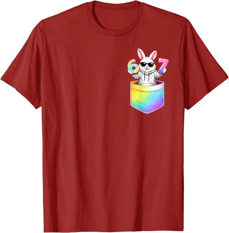 Easter Bunny in Pocket Six Seven Bruh 67 Meme Easter Day T-Shirt in Cranberry Red