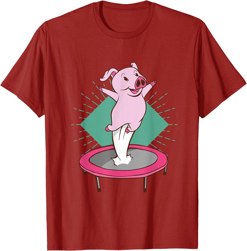 Trampolin-Ferkelausführungen Cute pig jumping on a trampoline T-Shirt - Cranberry Red