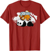 Panda Raccoon Rabbit Hamster Pyramid Cute Sleeping Animals T-Shirt in Cranberry Red