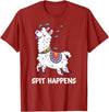 Funny Llama Pun by DSMD Spit Happens Llama Alpaca Lovers Funny Animal Pun T-Shirt - Cranberry Red