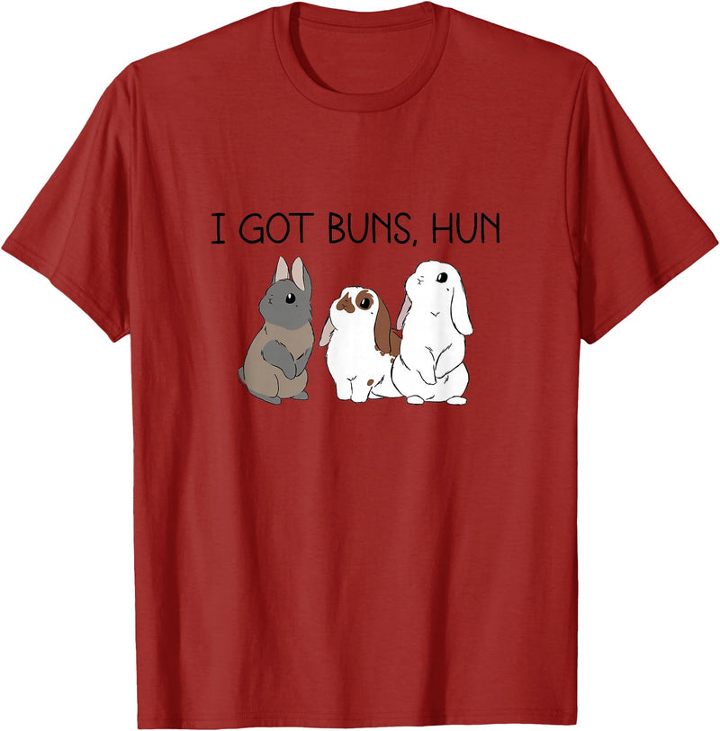 I Got Buns Hun Bunny Mom Cute Rabbit Lover Rabbit Mama T-Shirt in Cranberry Red