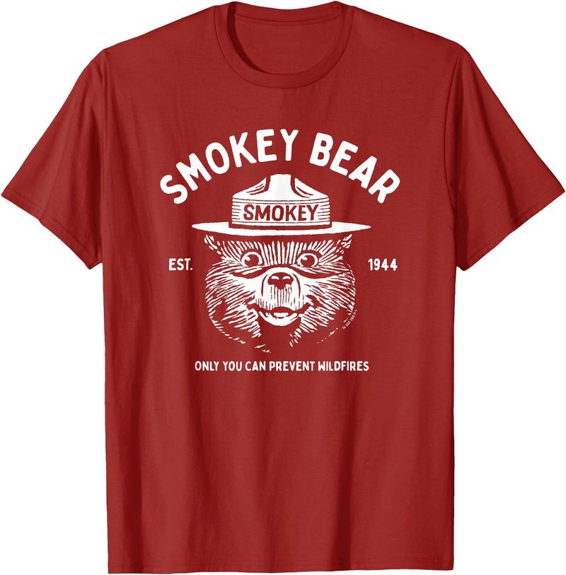 Giant Step Design Co. Vintage Smokey Bear Logo Only You Can Prevent Wildfires T-Shirt - Cranberry Red