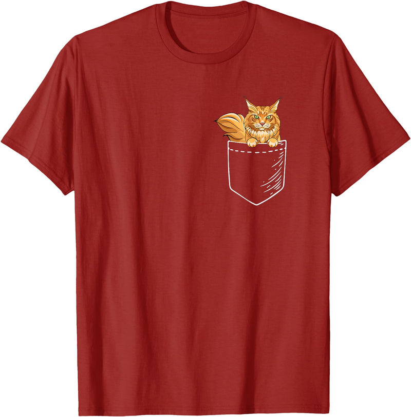 Cute Maine Coon Cat Mom Gifts T Shirts & Hoodies Funny Mens Womens Pocket Orange Maine Coon Cat Lover Owner T-Shirt -