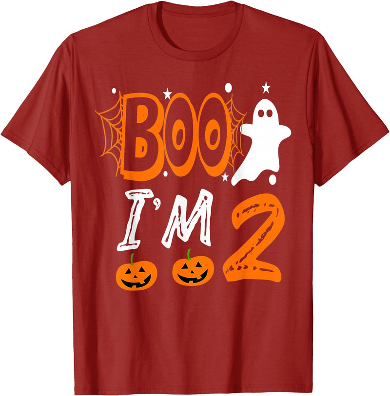 Funny Boo I'm 2 Birthday 2nd Birthday Kids Boo I'm 2 Two Yr Ghost Halloween Costume T-Shirt - Cranberry Red