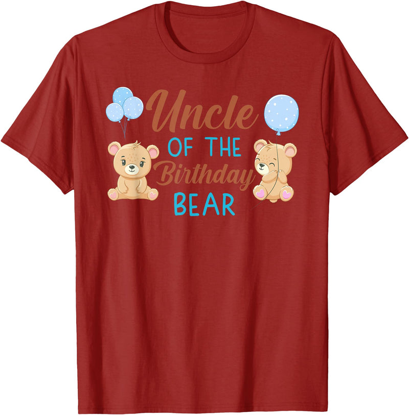 Family Birthday Bear Gifts Uncle of Birthday Boy Bear 1st Birthday Party Boy T-Shirt - Cranberry Red