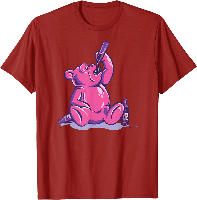 Drunk Gummy Bear - Funny Drinking Illustration Humor Alcohol T-Shirt - Cranberry Red
