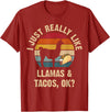Llamas and Taco Lover Gifts Vintage Retro Style Llamas and Tacos lover Cinco de mayo Taco Tuesday Cute T-Shirt - Cranberry Red