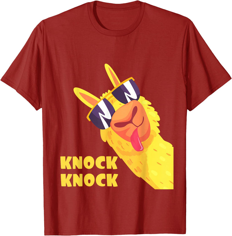 Cool Llama Humor Knock Knock Jokes Llama lovers Funny Llama Knock Knock Joke Llama With Sunglasses Alpaca T-Shirt - Cranberry Red