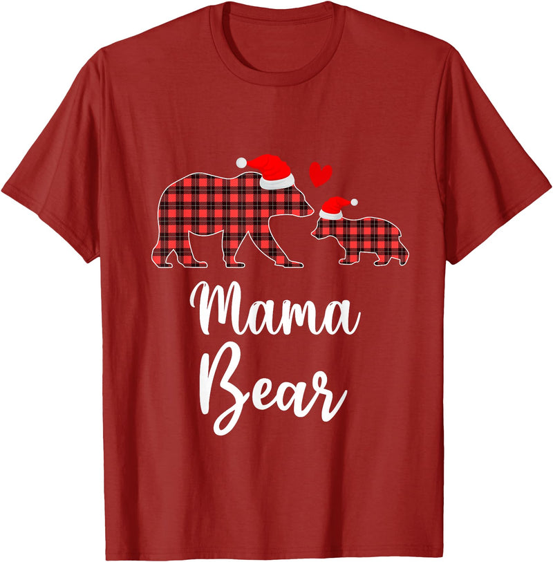 Cute Xmas Gifts Tartan Bear Cub Matching Costumes Mama Bear Buffalo Red Plaid Christmas Pajama Family Outfits T-Shirt -