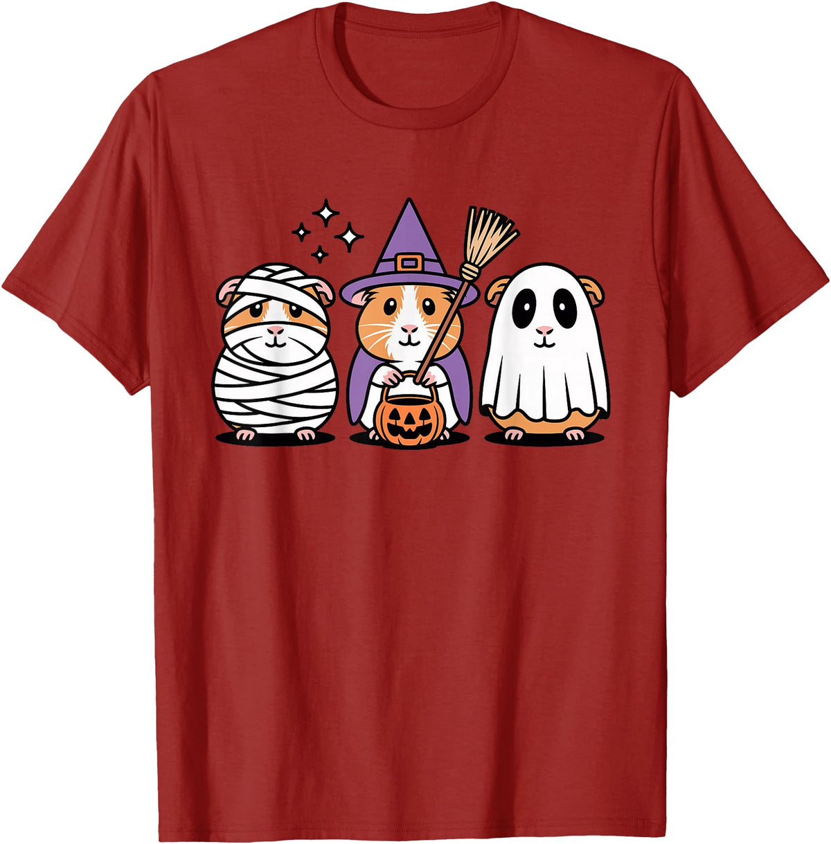 Cavy Crew Halloween Guinea Pig Art Cute Guinea Pig Halloween Witch Mummy Ghost T-Shirt - Cranberry Red