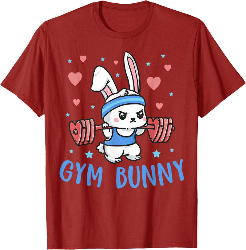 Gym Bunny Hearts Barbell Funny Workout Clothes Lift Weights T-Shirt in Cranberry Red