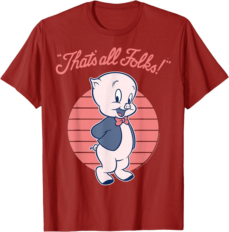 Looney Tunes Porky Pig That's All Folks Lined Portrait T-Shirt - Cranberry Red