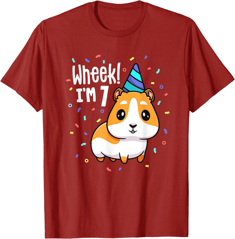 Guinea Pig Birthday by Joy Haus Guinea Pig Birthday Party Wheek Kids 7 Year Old 7th Outfit T-Shirt - Cranberry Red