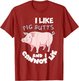 Funny Meat Eater Shirts & BBQ Lover Gifts I Like Pig Butts and I Cannot Lie Shirt BBQ Grilling Pork T-Shirt - Cranberry Red