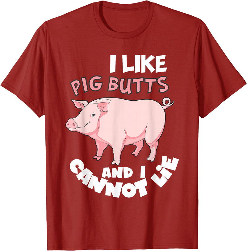 Funny Meat Eater Shirts & BBQ Lover Gifts I Like Pig Butts and I Cannot Lie Shirt BBQ Grilling Pork T-Shirt - Cranberry Red