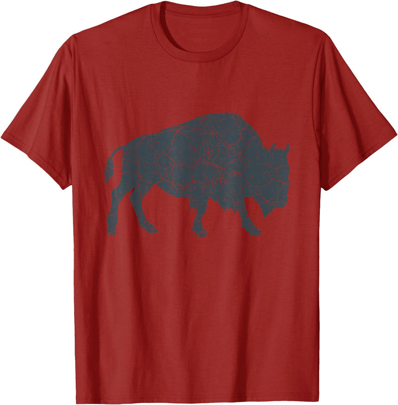 Bison Lover Gifts Wildlife I Bison Natural Reserve Vintage Buffalo I Distressed Bison T-Shirt - Cranberry Red