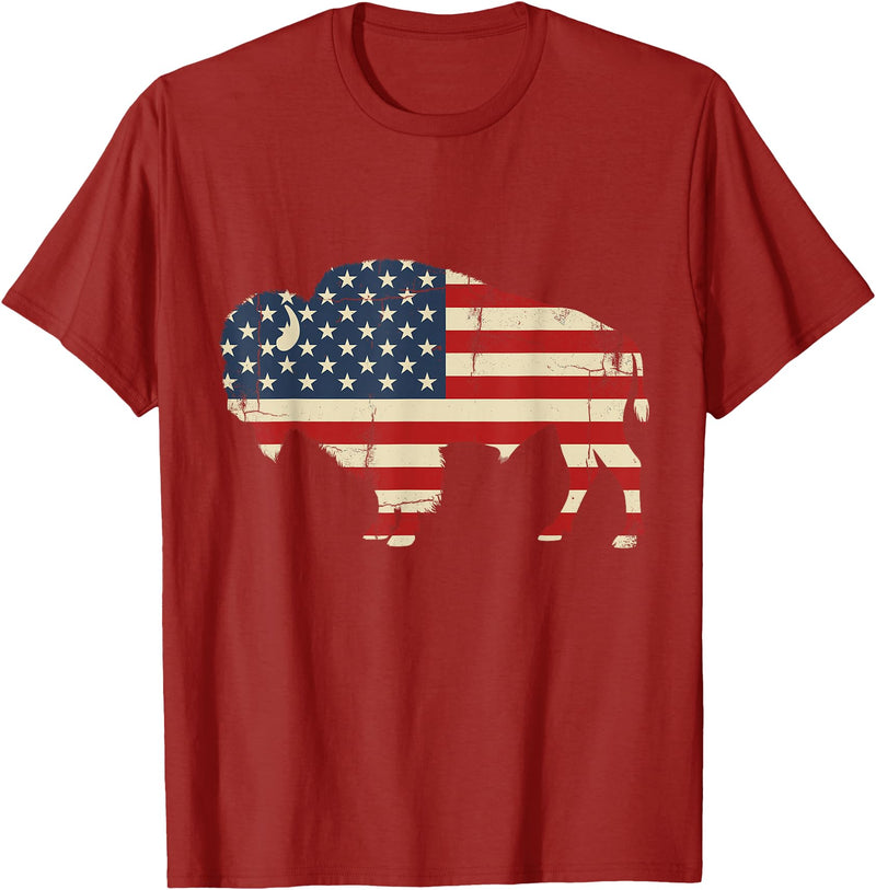Bison American Buffalo Patriotic Heritage Lr Vintage Buffalo American Flag USA Bison Lover Wildlife T-Shirt - Cranberry Red
