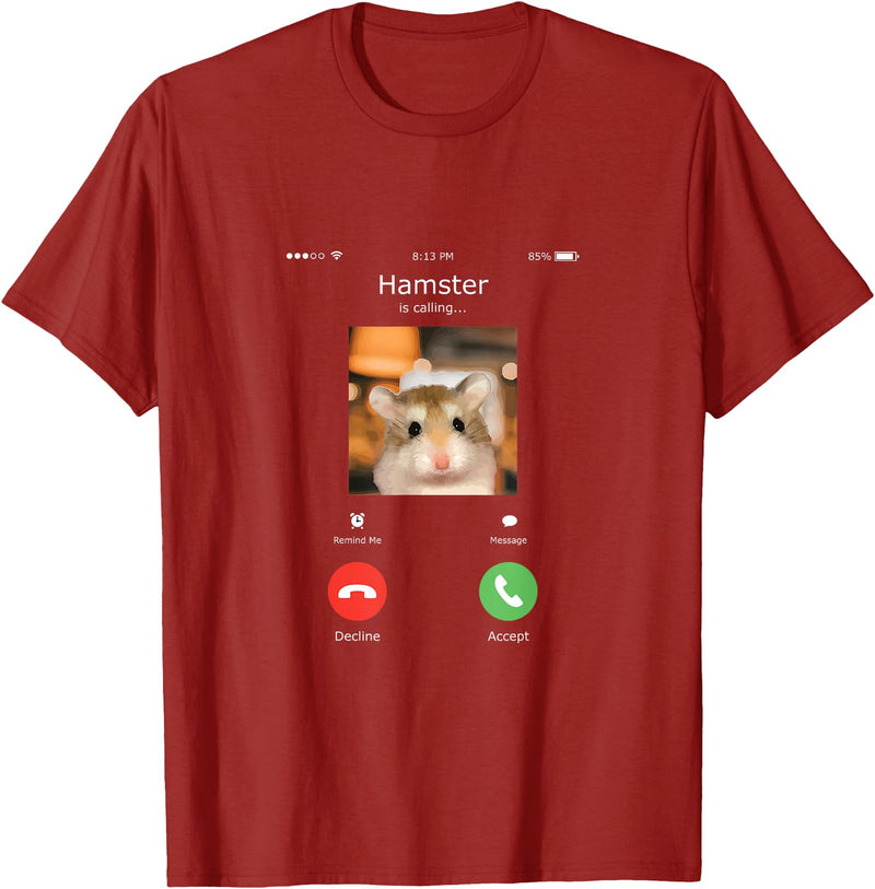 Hamster Calls Funny Phone for Hamster Owners, Animal Lovers T-Shirt - Cranberry Red