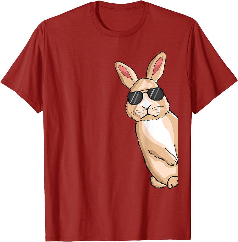 Cool Rabbit with Sunglasses Bunny Lover Kids Rabbit T-Shirt in Cranberry Red