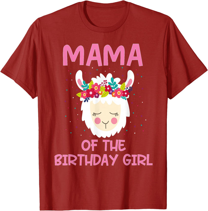 Llama Matching Birthday Party Theme Supplies Mama Of The Birthday Girl Llama First 1st Birthday Girl T-Shirt - Cranberry Red