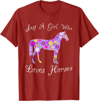 Cartba Horse Co. Fun Cute Just A Girl Who Loves Horses T-Shirt - Cranberry Red