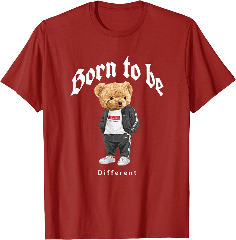 Bahaa's Tee Born To Be Different, Cool Teddy Bear Quotes Graphic Designs T-Shirt - Cranberry Red