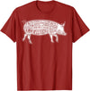 Pig Grilling Pork BBQ Bacon Lover Fun Gift Idea Lard Cuts Image Pig Parts Diagram Illustration Butcher Print T-Shirt - Cranberry Red