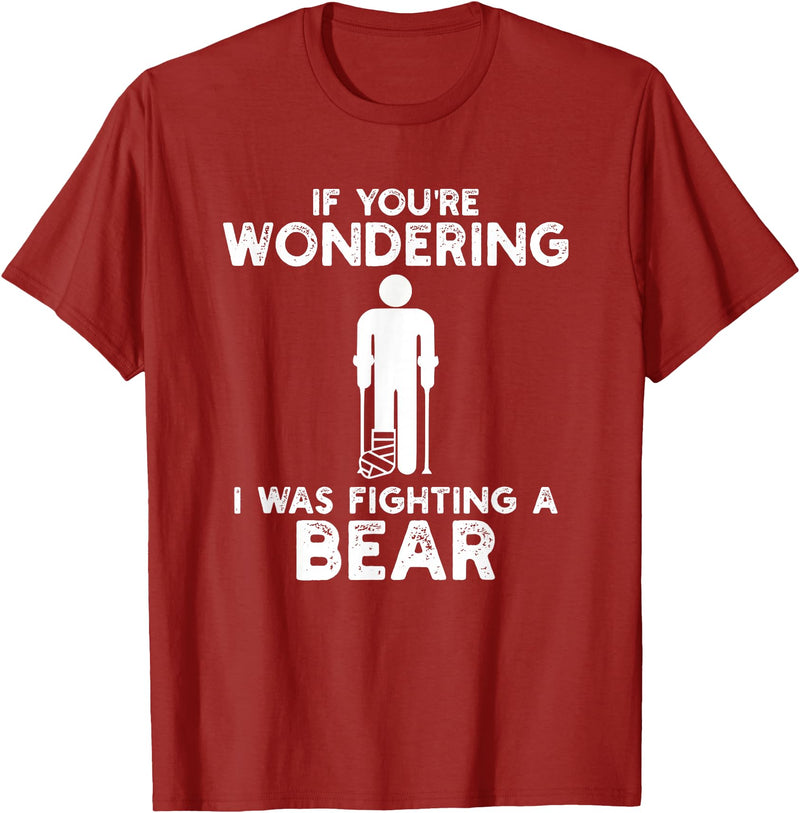 I Was Fighting A Bear Humor Designs Co. Funny Humour I Was Fighting A Bear T-Shirt - Cranberry Red