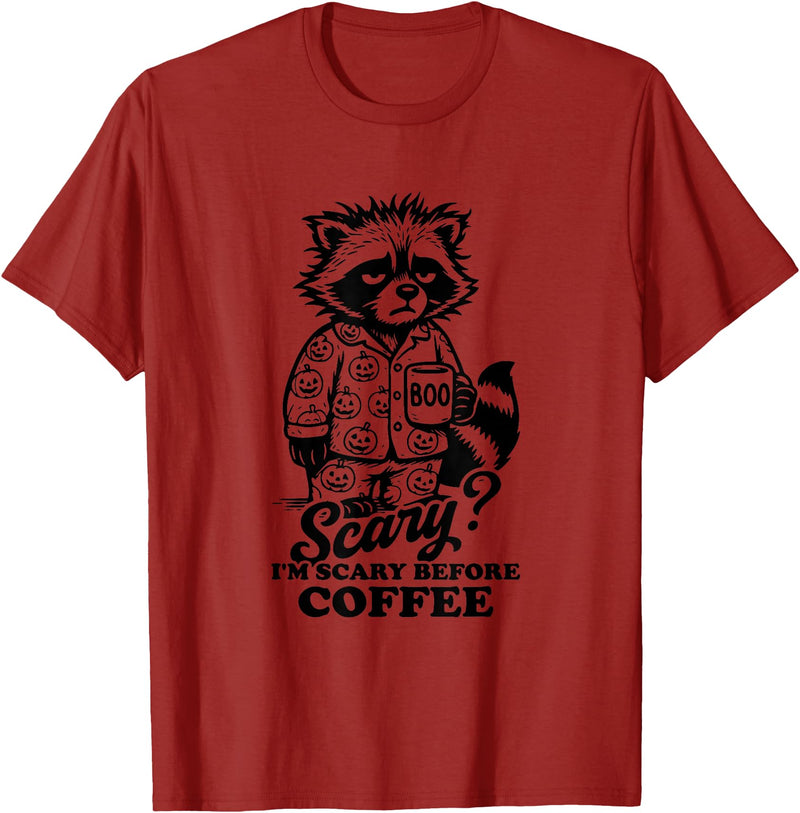 I'm scary before coffee raccoon halloween apparel I'm Scary Before Coffee T-Shirt - Cranberry Red
