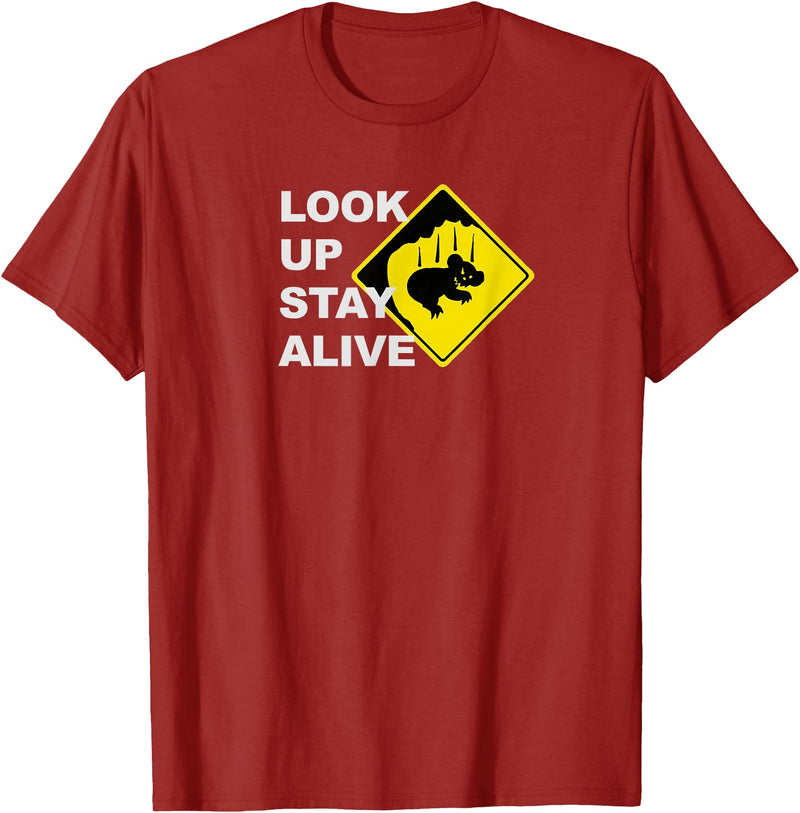 Drop Bear Meme Beware Drop Bears Look Up Stay Alive Funny Aussie TShirt T-Shirt - Cranberry Red