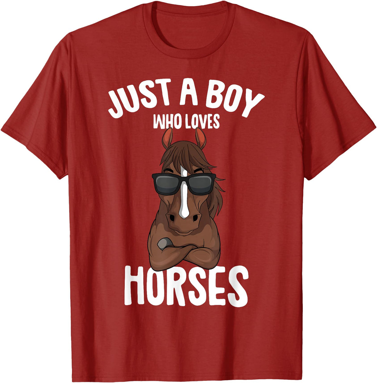 Cute Horse Owner Gifts Just a Boy who Loves Horses Equestrian Horseback Riding Kids T-Shirt - Cranberry Red