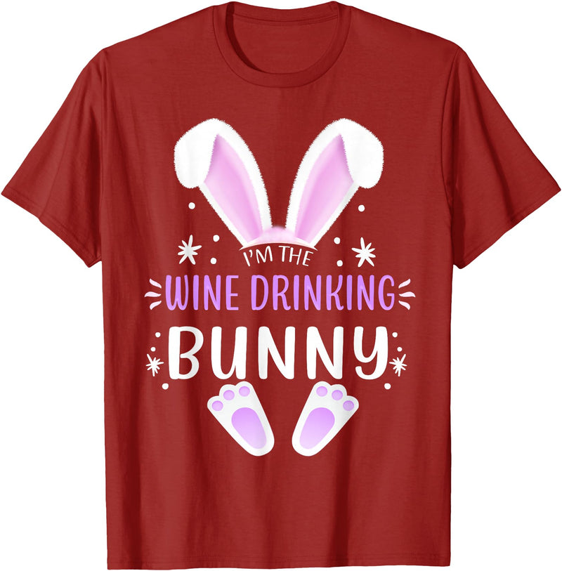 I'm the Wine Drinking Bunny Easter Day Family Matching Style T-Shirt in Cranberry Red