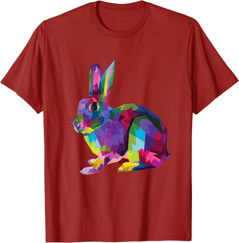 Cute Rainbow Color Bunny Vibrant Meadow Rabbit Tribute T-Shirt in Cranberry Red