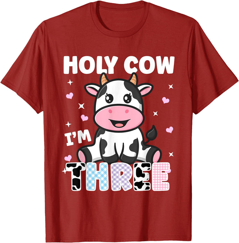 Holy Cow I'm Years Old Cow Birthday by Zynx Holy Cow I'm Three Years Old Cute Cow 3rd Birthday Party T-Shirt - Cranberry Red