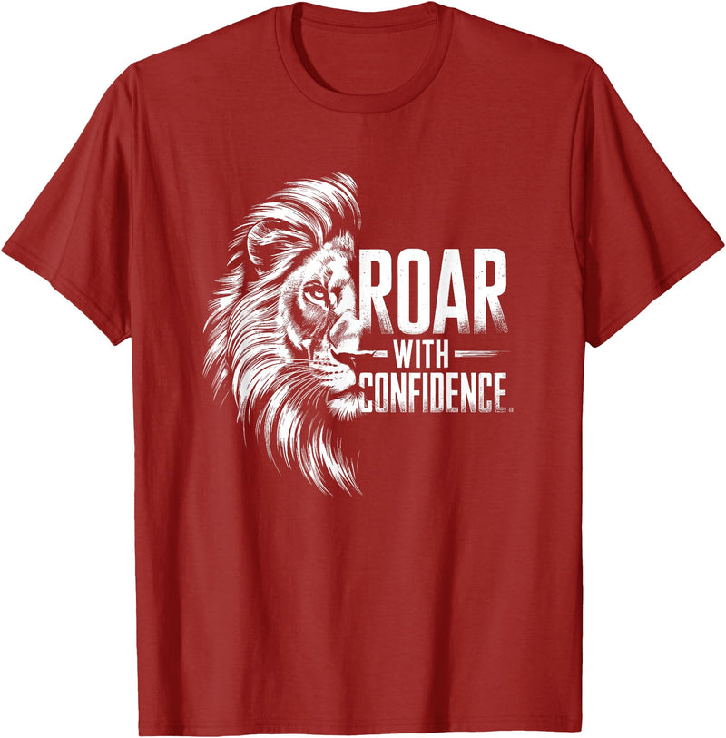 Wild Spirit Animal Theme Designs For Men And Women Roar with Confidence - Lion Design For Him And Her T-Shirt - Cranberry Red