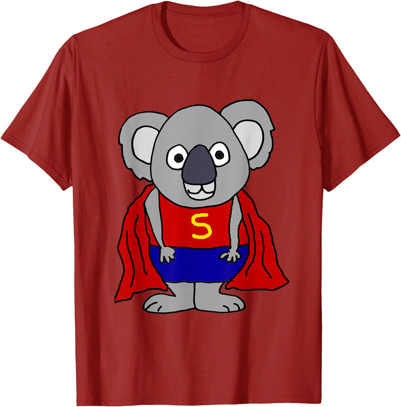 Smileteesall Funny Koala Bear Superhero Cartoon T-Shirt - Cranberry Red