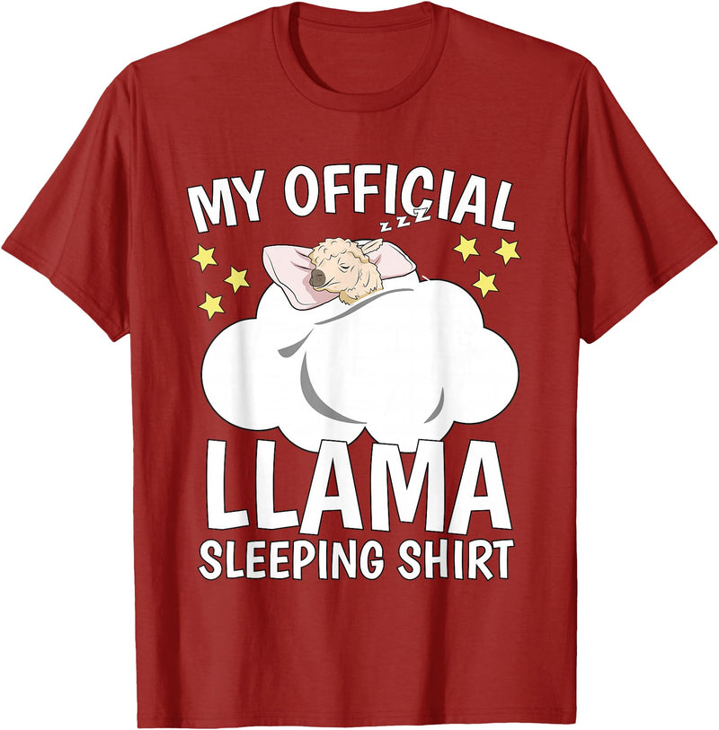 Llama Sleeping Wear Kids, Women & Men Official Sleeping Shirt Sleep Shirt Pajama Naps PJ Llama T-Shirt - Cranberry Red